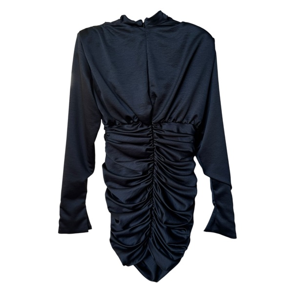 House of CB Giorgiana Mini Dress Rouched Satin Black - Picture 3 of 9